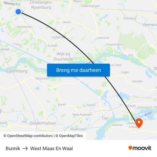 Bunnik to West Maas En Waal map