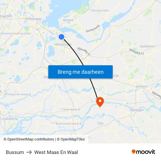 Bussum to West Maas En Waal map