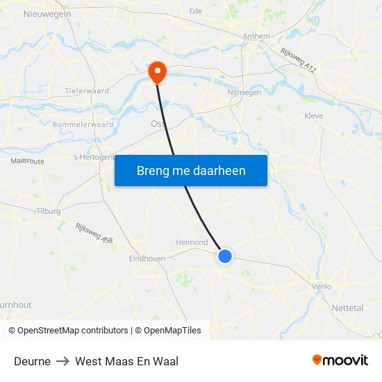 Deurne to West Maas En Waal map