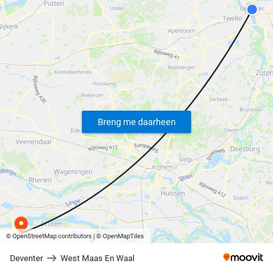 Deventer to West Maas En Waal map