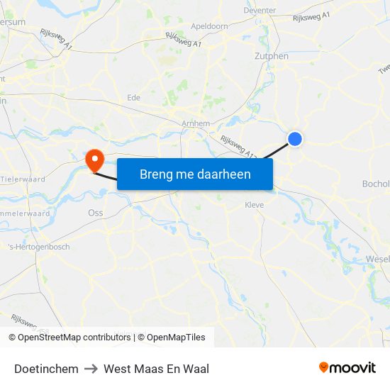 Doetinchem to West Maas En Waal map