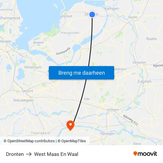 Dronten to West Maas En Waal map