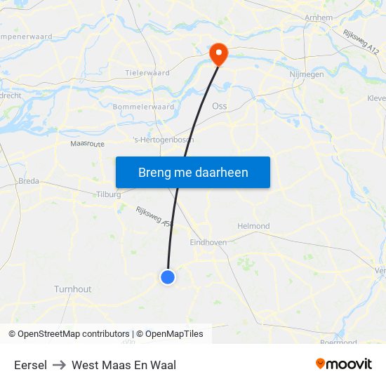 Eersel to West Maas En Waal map