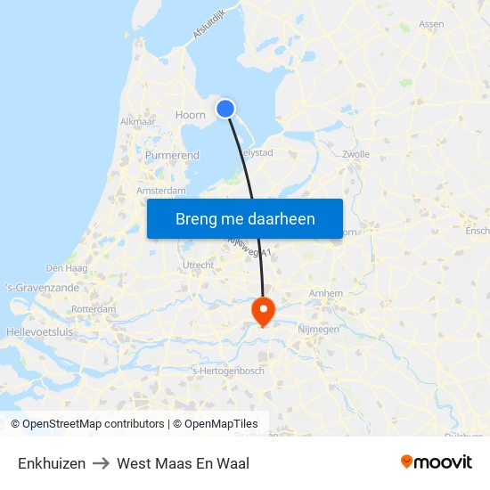 Enkhuizen to West Maas En Waal map