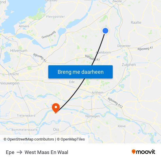 Epe to West Maas En Waal map