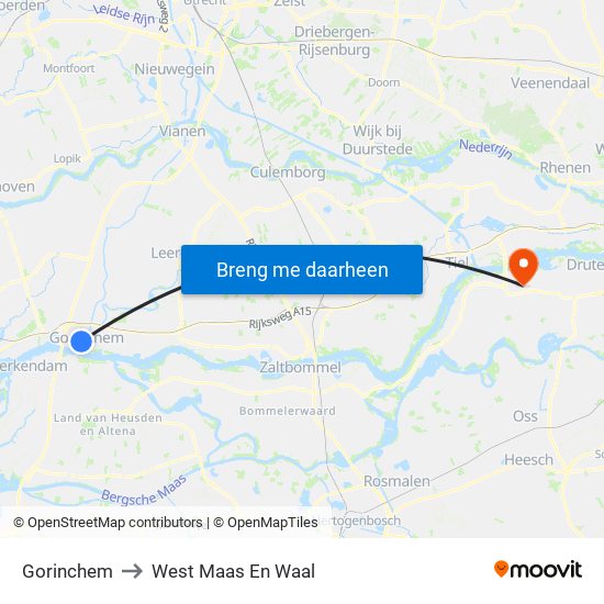 Gorinchem to West Maas En Waal map