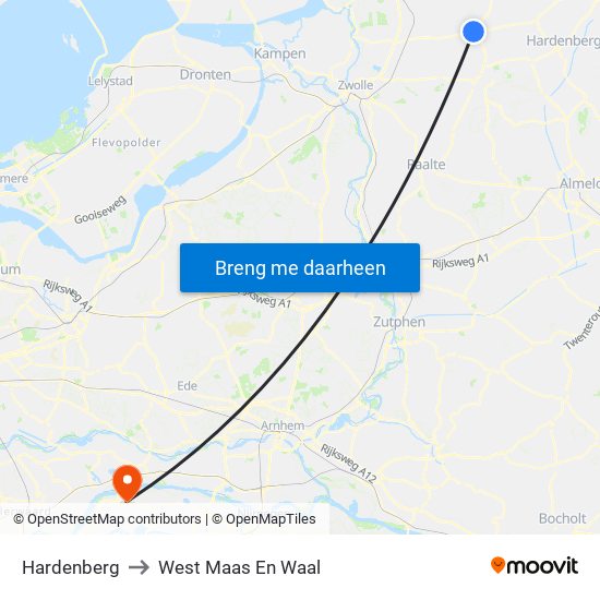 Hardenberg to West Maas En Waal map
