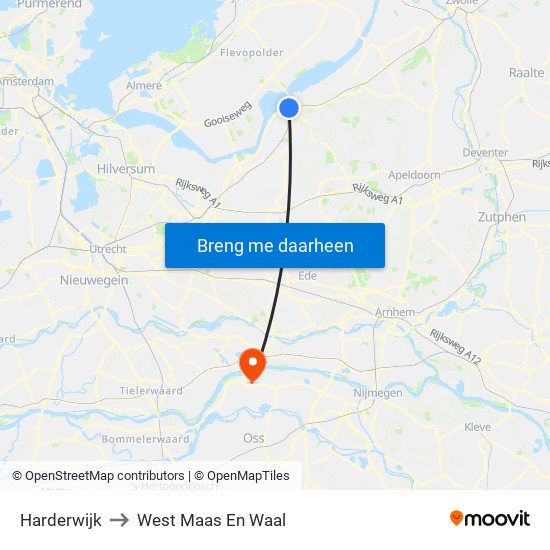 Harderwijk to West Maas En Waal map