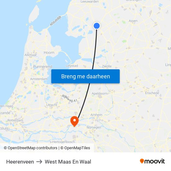 Heerenveen to West Maas En Waal map