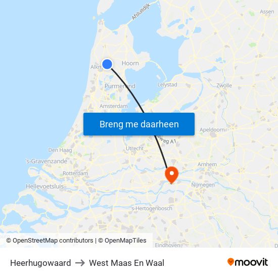 Heerhugowaard to West Maas En Waal map