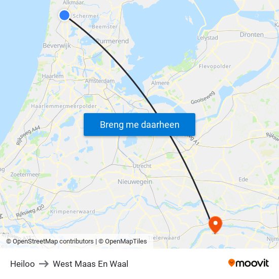 Heiloo to West Maas En Waal map