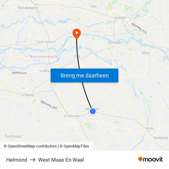 Helmond to West Maas En Waal map