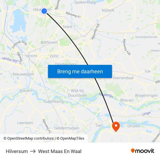 Hilversum to West Maas En Waal map