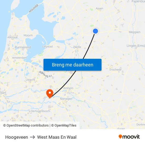 Hoogeveen to West Maas En Waal map