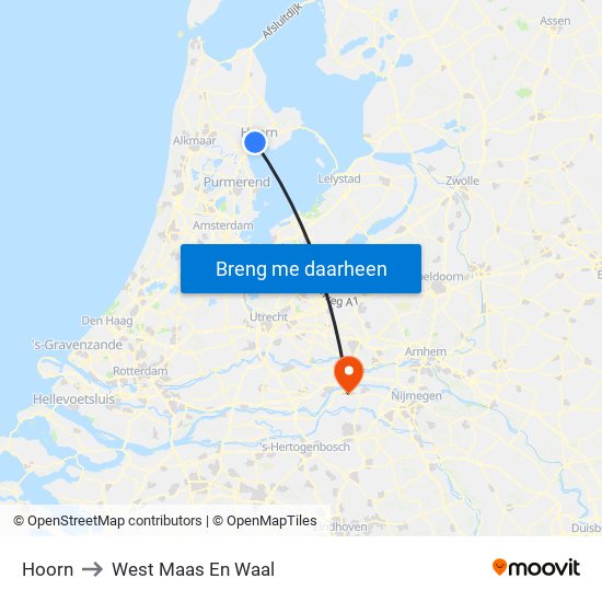 Hoorn to West Maas En Waal map