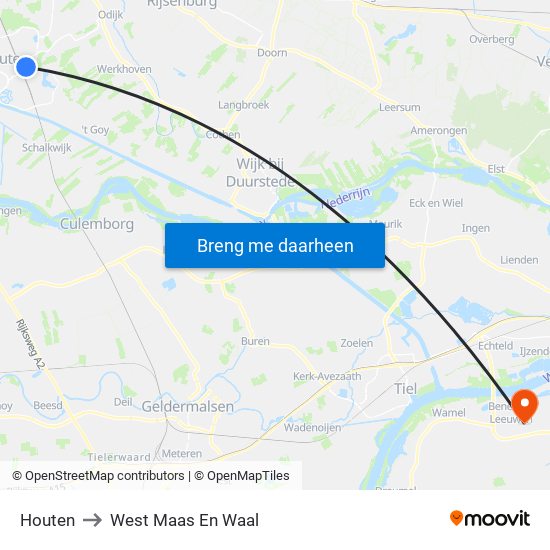 Houten to West Maas En Waal map