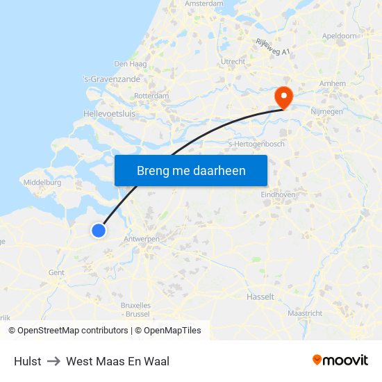 Hulst to West Maas En Waal map