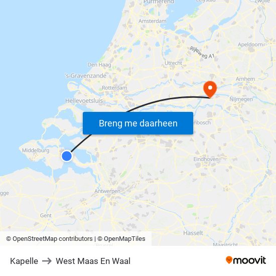 Kapelle to West Maas En Waal map