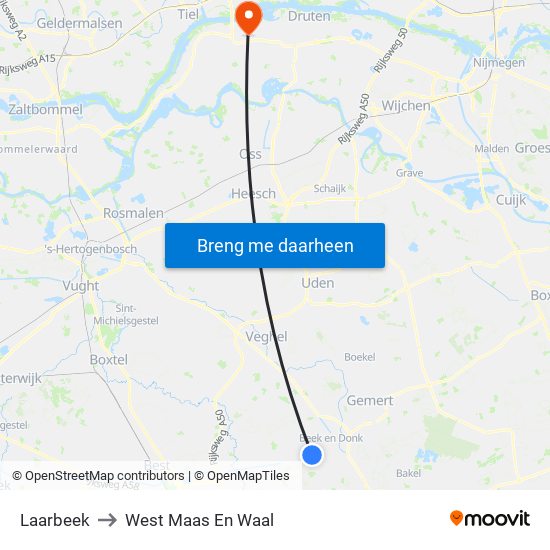 Laarbeek to West Maas En Waal map