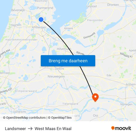 Landsmeer to West Maas En Waal map