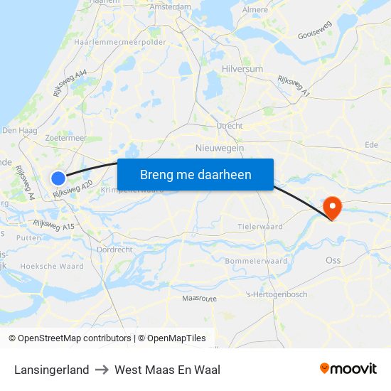 Lansingerland to West Maas En Waal map