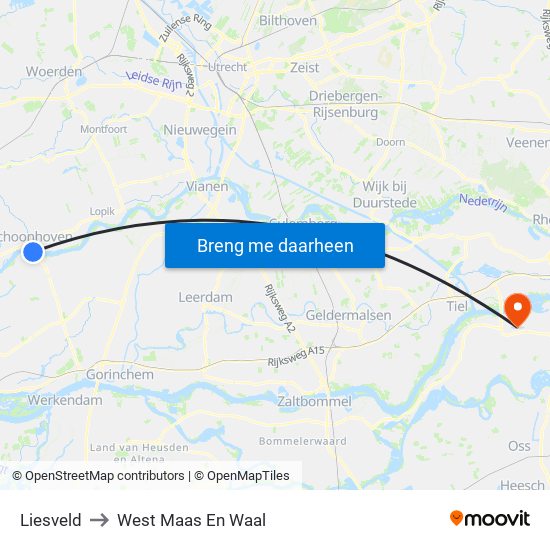 Liesveld to West Maas En Waal map