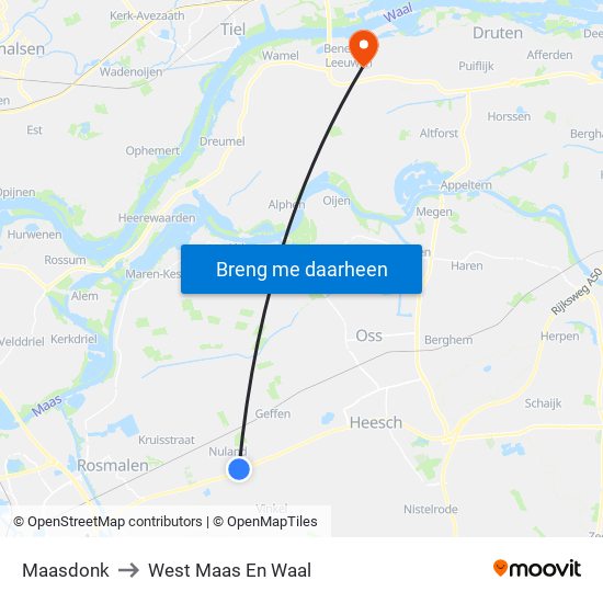Maasdonk to West Maas En Waal map