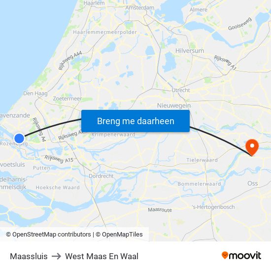 Maassluis to West Maas En Waal map