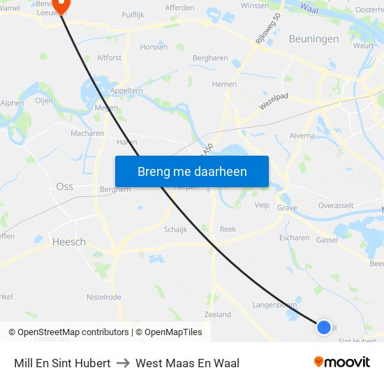 Mill En Sint Hubert to West Maas En Waal map