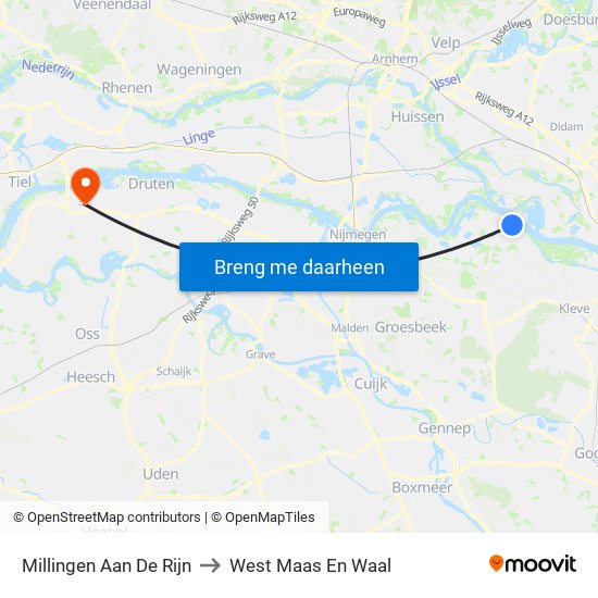 Millingen Aan De Rijn to West Maas En Waal map
