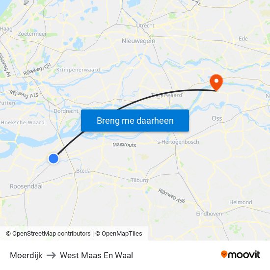 Moerdijk to West Maas En Waal map