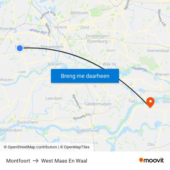 Montfoort to West Maas En Waal map