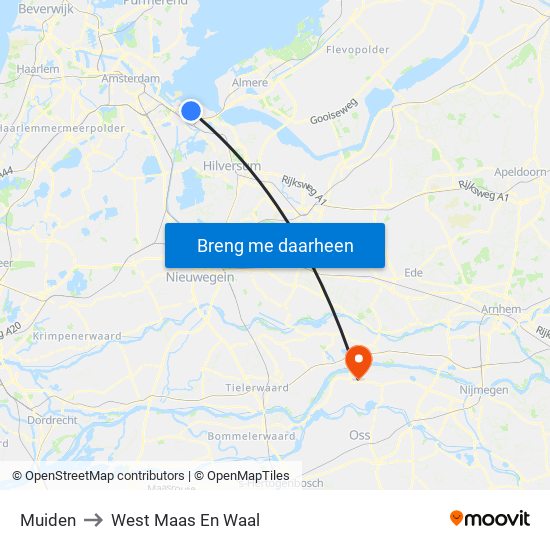 Muiden to West Maas En Waal map
