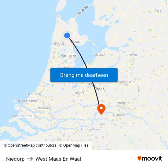 Niedorp to West Maas En Waal map