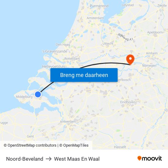Noord-Beveland to West Maas En Waal map