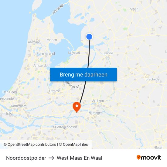 Noordoostpolder to West Maas En Waal map