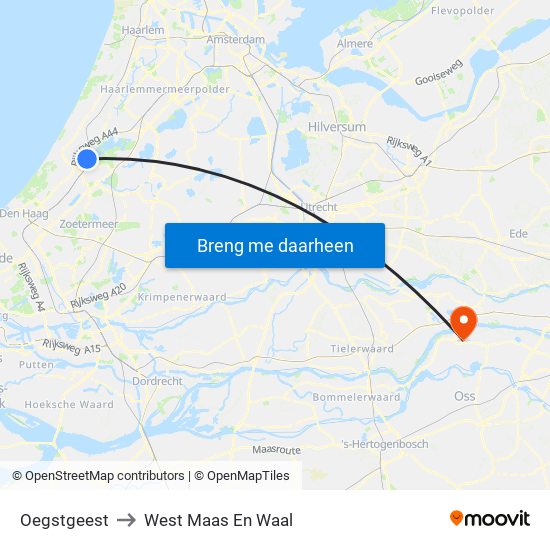 Oegstgeest to West Maas En Waal map