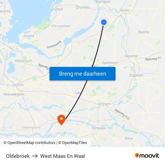 Oldebroek to West Maas En Waal map