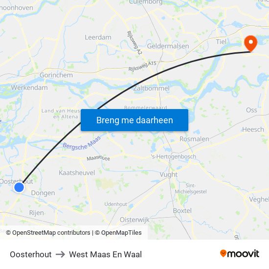 Oosterhout to West Maas En Waal map