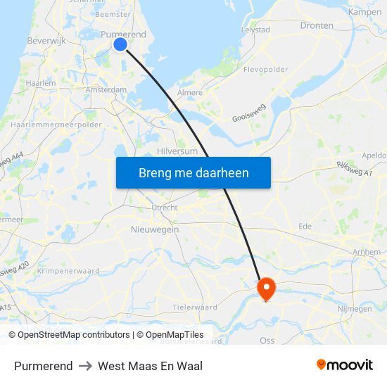 Purmerend to West Maas En Waal map