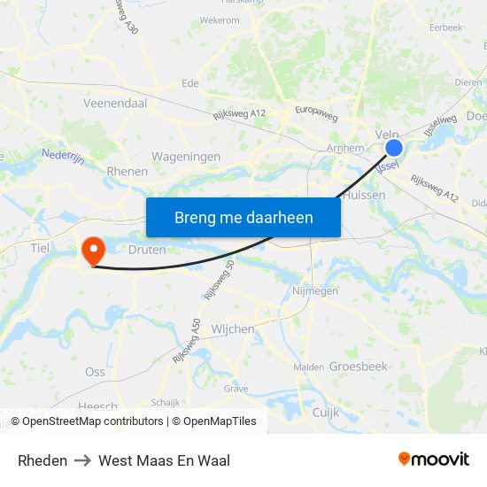 Rheden to West Maas En Waal map