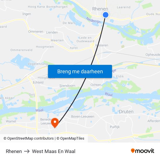 Rhenen to West Maas En Waal map