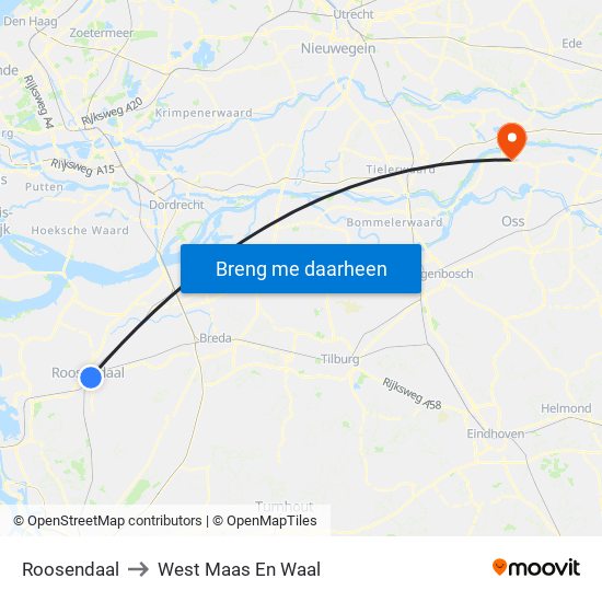 Roosendaal to West Maas En Waal map