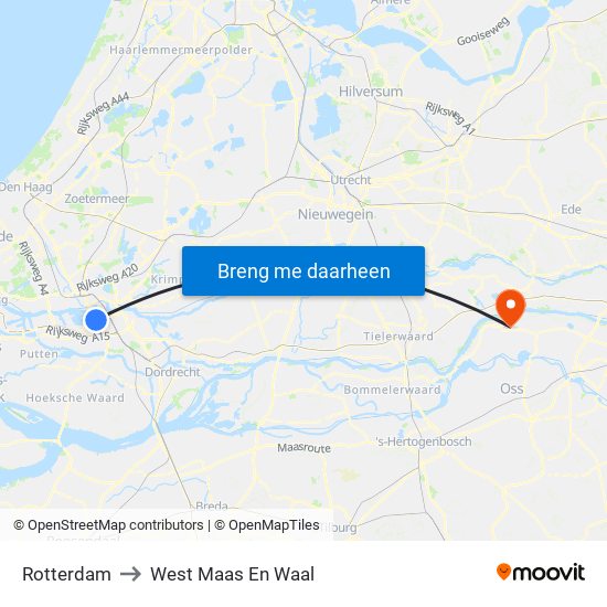 Rotterdam to West Maas En Waal map
