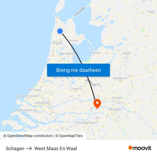 Schagen to West Maas En Waal map