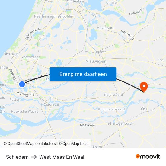 Schiedam to West Maas En Waal map