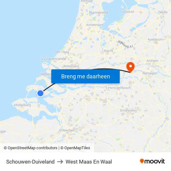 Schouwen-Duiveland to West Maas En Waal map