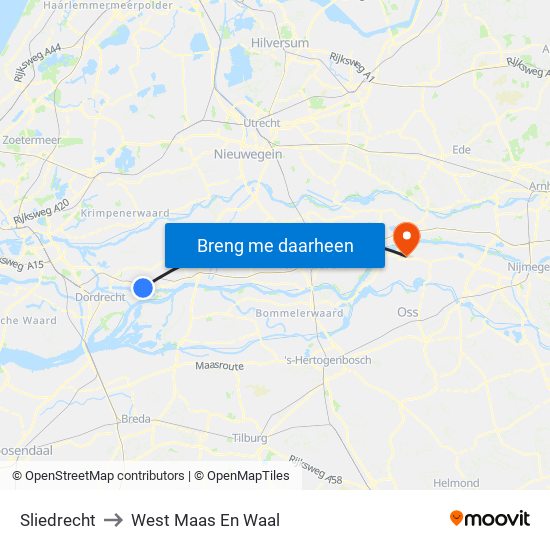 Sliedrecht to West Maas En Waal map