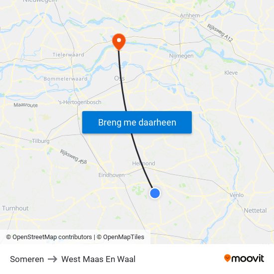 Someren to West Maas En Waal map
