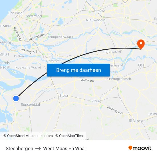 Steenbergen to West Maas En Waal map